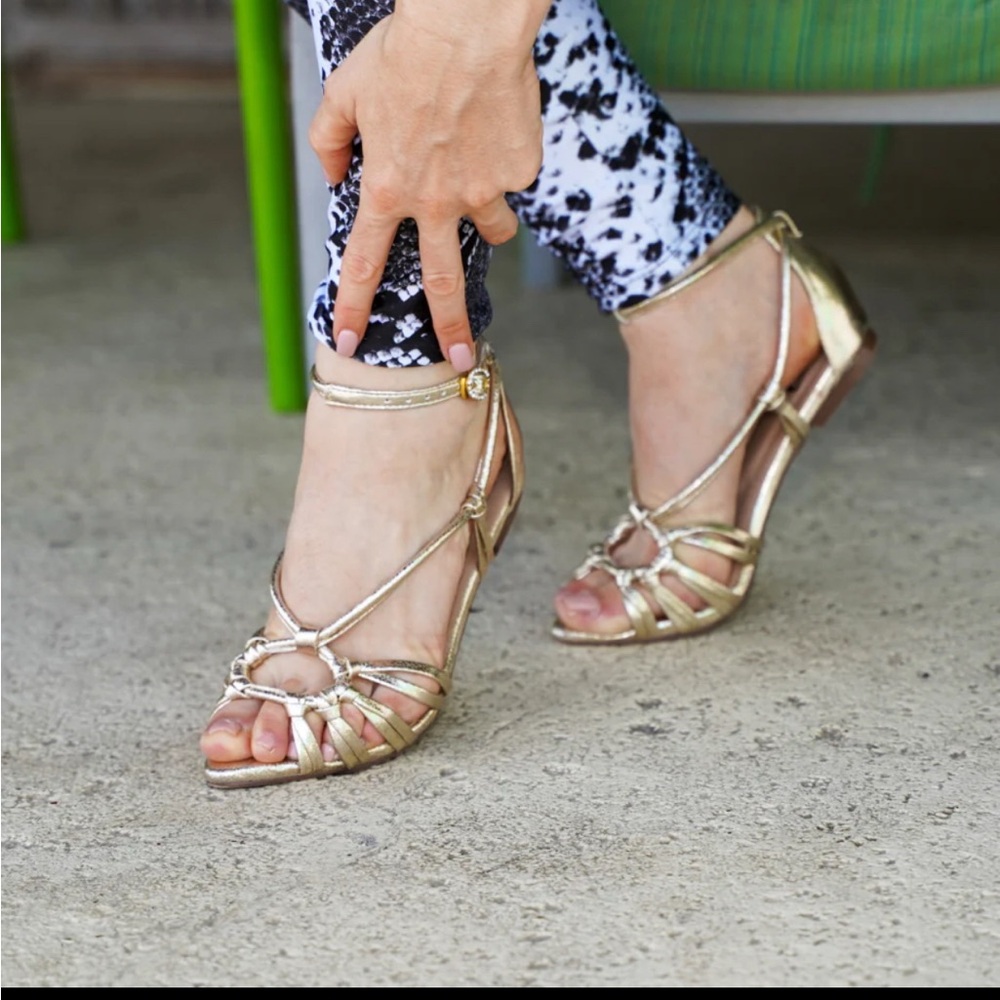 Gold Stiletto Sandals with Strappy Design